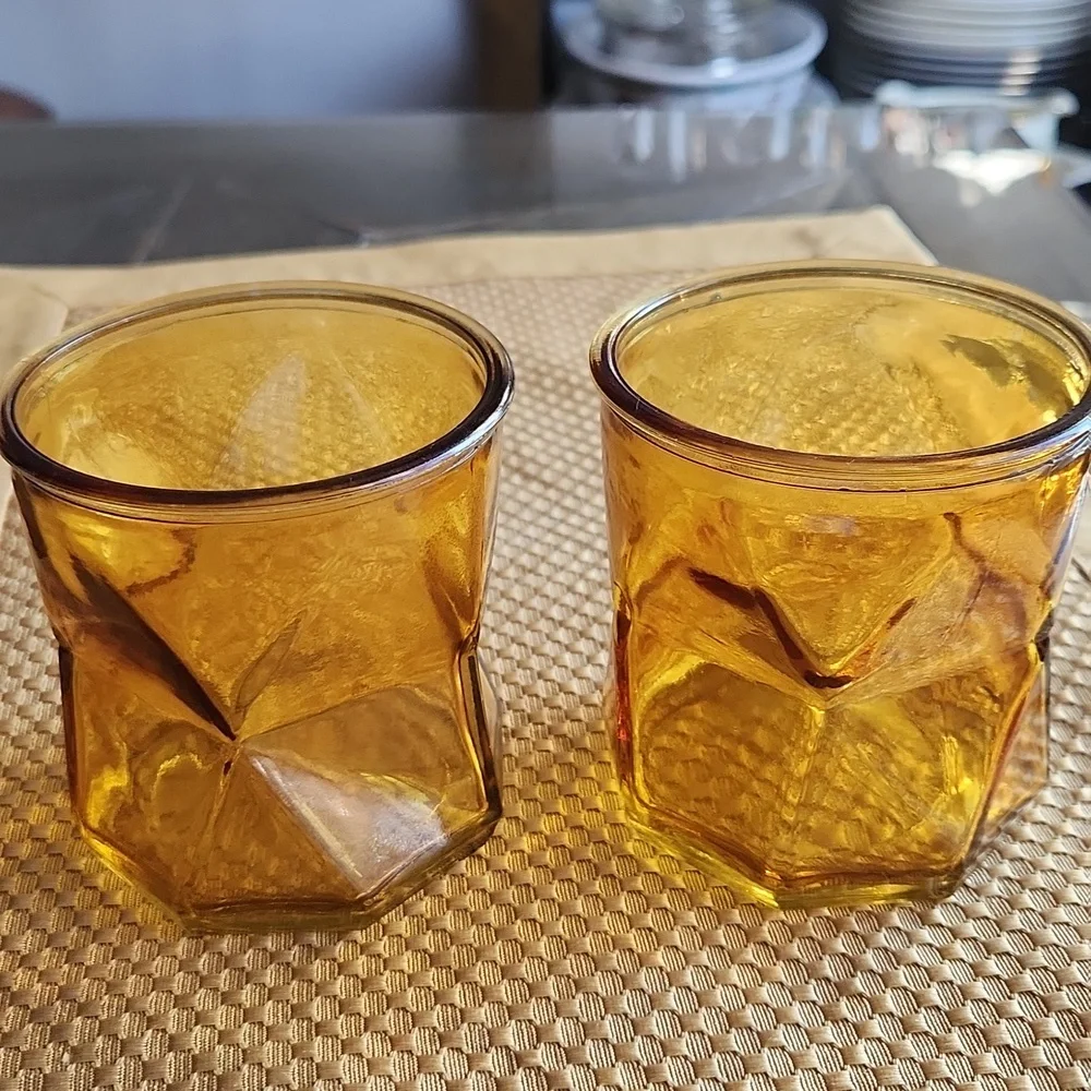Vintage MCM Amber Glass Whiskey Tumblers